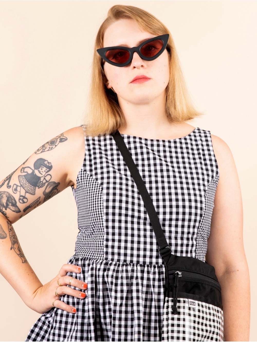 Tuesday of California Pinafore Dress in Black & White Gingham - Size Medium - Picture 5 of 10